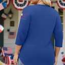 Plus Size 4th of July Shirts Women 250th Anniversary USA Shirt 1776 American Flag Patriotic Tee V Neck 3/4 Sleeve Tops (5XL, Blue)