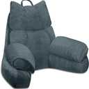 RRPAHWTV Reading Pillow for Bed with High Arm Rests ,Back Support Pillow for Sitting Up in Bed with Shredded Memory Foam for Reading, TV, Gaming or Relaxing on FloorCharcoal Gray, Large (Large-For heights over5'3"-Weight6.83 lbs)