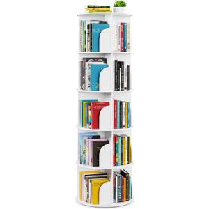 SpaceAid 5 Tier Rotating Bookshelf Tower, Spinning Bookcase Lazy Susan, Revolving 360 Book Shelf Storage Round Carousel, Vertical Rotate Turning Spiral Corner Organizer, White