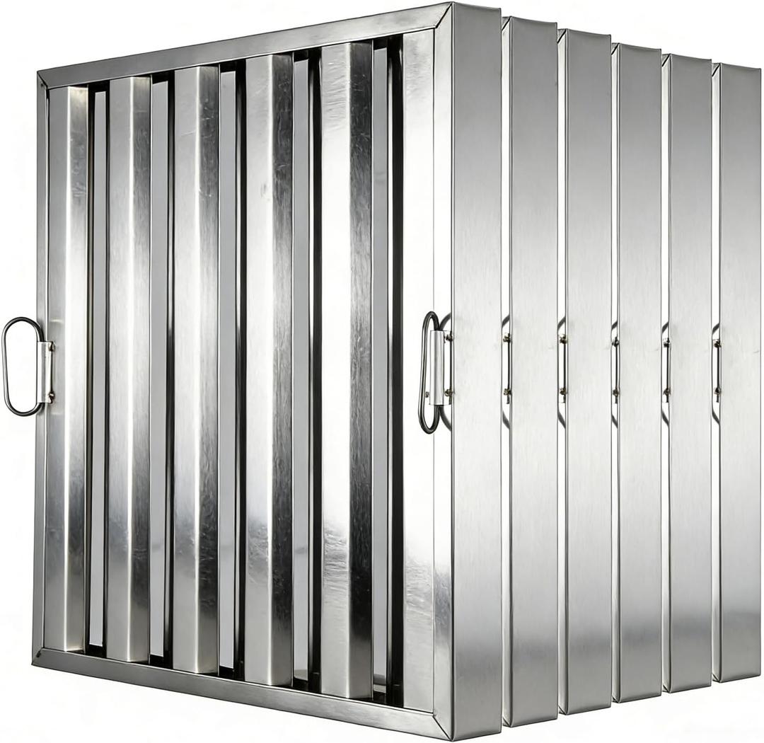 Commercial Hood Filters 19.5 x 24.5 Inch, 430 Stainless Steel Baffle Grease Filters for Restaurant Kitchen Exhaust Hoods, Dishwasher Safe & Flame Shield, Pack of 6