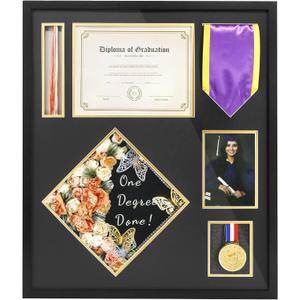 FramePro Graduation Shadow Box 23x27 Inch Display Case - Preserve Diploma(8.5x11), Cap, Tassel, Stole, Medal & 5x7 Photo | Premium Graduation Gift for Students, Friends