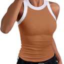 Tank Tops for Women Summer Sleeveless Round Neck Basic Cami Top Slim Knit Ribbed Racerback Blouses (Brown, XL)