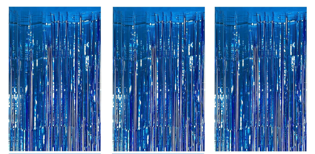 3 Pack Foil Curtain Backdrop Blue Metallic Tinsel Foil Fringe Curtains Photo Booth Props for Birthday Wedding Engagement Baby Shower Bachelorette Christmas Holiday Celebration Party Decorations,