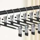 POZEAN Pants Hangers with Clips 10 Pack, 12Inch Adjustable Skirt Hangers for Women, Space Saving Non-Slip Hangers for Shorts, Jeans, Coat, Kids' Clothes (Black, 10Pack)