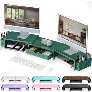 gianotter Dual Monitor Stand Riser, Desk Organizer With Drawer and 2 Pen Holders, Monitor Stand for Desk, Office Decor Essentials (Green)