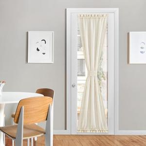 NICETOWN 80 Inches Length Door Curtains with Tieback for Window, Farmhouse Linen Texture Sidelight Semi-Sheer Window Covering French Door Curtains for Closet Doorway, 1 Panel, 26" Wide, Beige