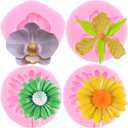 3 x Mujiang Orchid & Chrysanthemum Flower Fondant Molds Set of 4 - Silicone, Food Grade, Easy to Use & Clean, Heat Resistant - Perfect for Cake Decorating, Cupcake Toppers, Candy & Chocolate