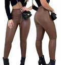 CHICME Womens Stretch Faux Leather Pants High Waist Curved Fleece Lined Tights Pants PU Leather Leggings (US, Alpha, Medium, Regular, Regular, Coffee), M