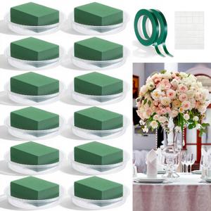 12 Pcs 6 Inch Clear Plastic Floral Foam Bowl with 12 Pcs Flower Foam for Flower Arrangements 2 Roll 32.8 yd Floral Tape 30 Gram White Adhesive for Tall Vases Centerpiece Table Party Wedding Decor