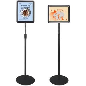 HUAZI Sign Stand Holder 8.5×11-Inch Adjustable Floor Standing with Heavy Duty Base, Both Vertical & Horizontal View Displayed,Snap-Open Frame with Round Safety Corner for Indoor Outdoor,Black, 1PACK
