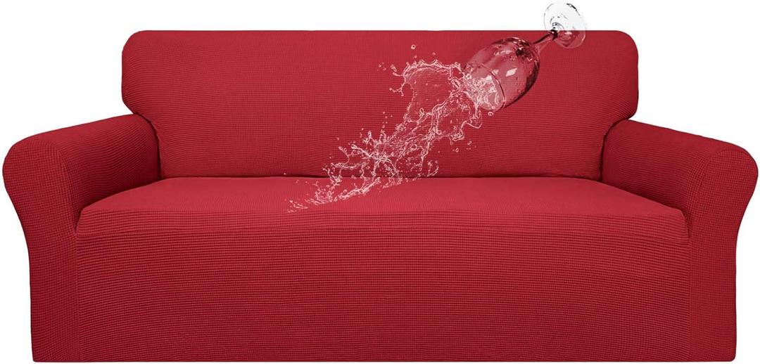Easy-Going 100% Waterproof Couch Cover, Dual Waterproof Sofa Cover, Stretch Jacquard Sofa Slipcover, Leakproof Furniture Protector for Kids, Pets, Dog and Cat (Sofa, Christmas Red)