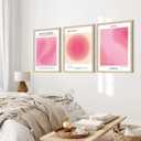 KISSFOX 3 Piece OAK Wood Framed Wall Art Pink Wall Decor Aura Canvas Art Divine Feminine Pictures Trendy Aesthetic Preppy Paintings For Apartment Dorm Women Girls Bedroom