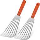 2 PCS Fish Spatula Set, 10.8 inch Upgraded Wood Handle Fish Spatula Stainless Steel, Polished Metal Slotted Turner for Flipping Fish, Omelets, Crepes, Steaks, Burgers, and Pancakes