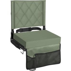 Sheenive Green Stadium Seats for Bleachers with Back Support, Padded Soft Comfy Backs and Cushion, Wide, Portable Folding Comfort Chair with Shoulder Strap, Perfect for Sports Events
