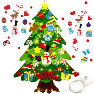 Felt Christmas Tree for Toddlers, 3.2ft My First Christmas Tree for Kids, 34 Ornaments Wall Hanging DIY Xmas Decorationse with String Light