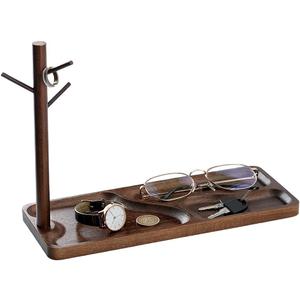 PH PandaHall Wood Key Tray for Entryway Table Key Holder Jewelry Tray for Home Decorations with Hanging Organizer Ring Bracelet Stand Tray for Watch Glasses Phone12.9x4.7x8.9 Inches, Brown