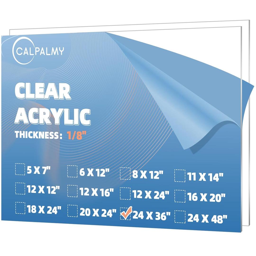 CALPALMY (2 Pack) 1/8" Thick Clear Acrylic Sheets - 24" x 36" Pre-Cut Plexiglass Sheets for Craft Projects, Signs, Display Cases, Sneeze Guard and More - Cut with Engraver, Power Saw or Hand Tools