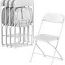 Allpop 4 Pack Plastic Folding Chair, 300lb Capacity, Portable Commercial Chair with Steel Frame for Home Office Wedding Party Indoor Outdoor Events, Stackable, White