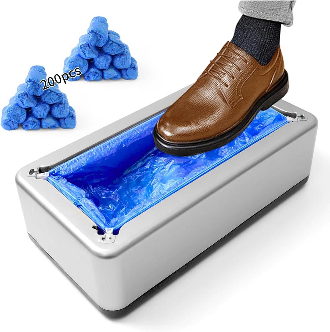 Shoe Cover Dispenser with 200 Pcs Disposable Shoe Covers Automatic Shoe Cover Machine in Used at Home, Office, Factory to Protect the Floor (Silver)