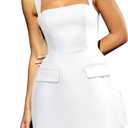 YMDUCH Women's Sexy Sleeveless Square Neck A-line Mini Cocktail Party Dress with Pockets XL