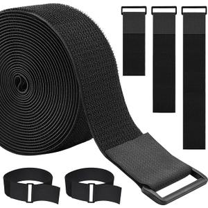 WSZJINB 1.5In x 32Ft Cable Straps Heavy Duty With 40 Buckles, Black Hook and Loop Straps, Reusable Cable Ties for Organizer or Storage