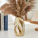 Cream White Ceramic Vase for Flowers, Gold Flower Vase Modern Home Decor, Small Ceramic Vase for Pampas Grass Decorative Vase, for Farmhouse Coffee Table Bookshelf (Large)