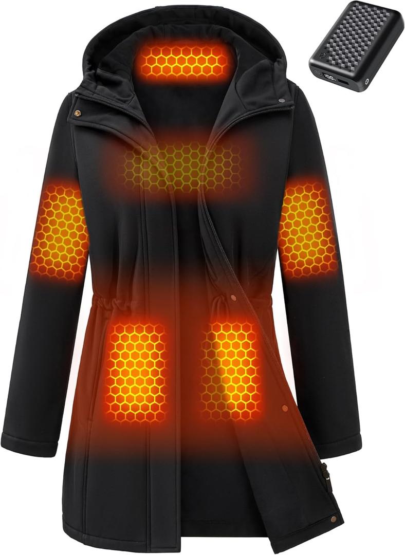 Wulcea Graphene Heated Softshell Jacket for Women 12V Fast Charge 18400mAh Large Capacity (Black)