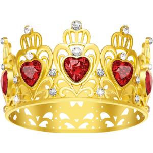 Cake Crown, Women for Crown Heart shaped Diamond Crown, Flower Bouquet Accessories Crowns, Mini Crown, Birthday Cake Baking Decoration Paper Cup Cake Decoration (Mini Gold Red)