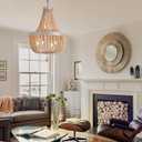 6-Lights Farmhouse Boho Wood Bead Chandelier,Modern Natural Wooden Beaded Pendant Light Fixture,E12 Adjustable Pendant Lighting for Dining Room Living Room Bedroom, Large