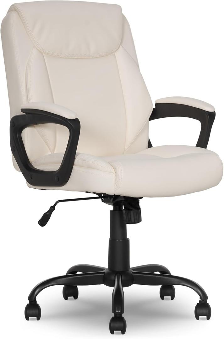 Amazon Basics Classic Puresoft PU Padded Mid-Back Office Chair with Armrest, Height Adjustable, Easy to Assemble, 26"D x 23.75"W x 42"H, Cream