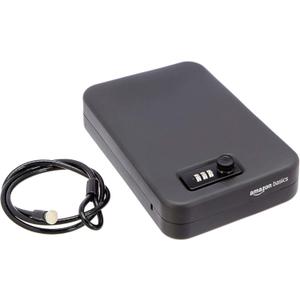 Amazon Basics Portable Security Case Lock Box Safe with Combination Lock for Documents, Valuables, Personal Items, Dorm Room, Home, Large, Black