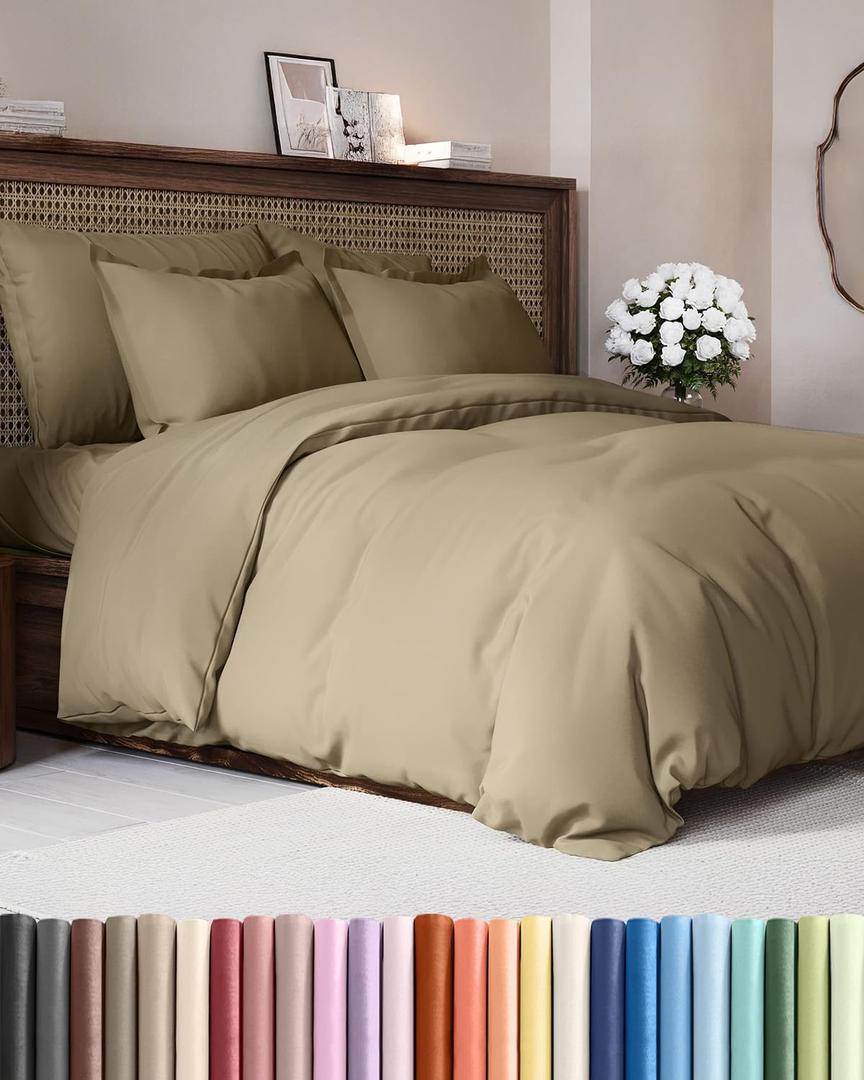Duvet Cover Full Size - Extra Soft Full Size Duvet Cover - Lightweight, Breathable & Cozy - Easy Care & Fade Free with Zipper Closures & Ties - 80" x 90" Inches - (Khaki) Comforter Not Included