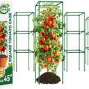 Halatool 4 Pack Square Tomato Cages for Garden, 45 Inch Heavy Duty Adjustable Metal Tomato Trellis for Climbing Plants Green Plant Support Stakes for Vegetables Flowers Fruits&Raised Bed Outdoor