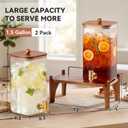 2 Pack 1.5 Gallon Square Glass Drink Dispenser with Wooden Stand & Lid, Large Beverage Dispenser with Stainless Steel Spigot, Juice & Lemonade Dispenser for Parties, Iced Tea, Water, Space-Saving