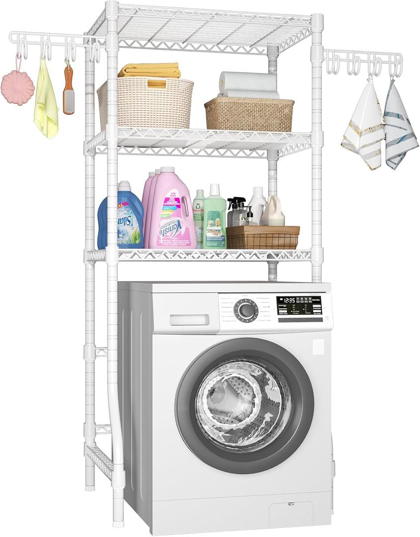 Ulif U8 Medium Laundry Room Storage Organizer, Over the Washer and Dryer Storage Shelves for Laundry Organization, 32.3W x 17.3D x 76.2H, Suit Washing Machine Width within 29.9, Hold 304 lb, White
