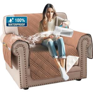 H.VERSAILTEX 100% Waterproof Arm Chair Covers Slipcover Modern Chair Slip Covers with Arms Living Room Chair Covers with Elastic Straps for Dog (Chair, Terracotta/Beige)