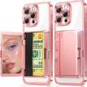 Meifigno for iPhone 16 Pro Max Case Wallet (3-4 Cards & Cash), Built-in Mirror & Kickstand, Surround Raised Lens Protection, Metal Plating Glossy for 16 Pro Max Case with Card Holder Women, Rose Gold