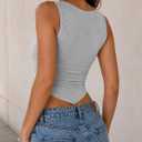 Remidoo Women's Cowl Neck Crop Top Sexy Ruched Tank Tops Sleeveless Asymmetrical Hem Shirt Gray Large (Gray, L)
