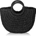 Frienda Straw Tote Bag Summer Beach Bag Handmade Straw Rattan Woven Handbag for Women Travel