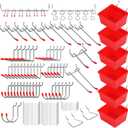 Ultimate 121-Piece Pegboard Hooks Set, Pegboard Accessories with Metal Hooks, Durable Peg Board Organizer Accessories, Pegboard Bins, Peg Board Tool Utility Hooks (Red)