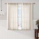 Nanspring Beige Linen Sheer Curtains 54 Inch Length 2 Panel Set Back Tab Pocket Semi Sheer Light Filtering Short Curtain Soft Elegant Aesthetic Small Window Drapes for Bathroom 52x54 inches Long
