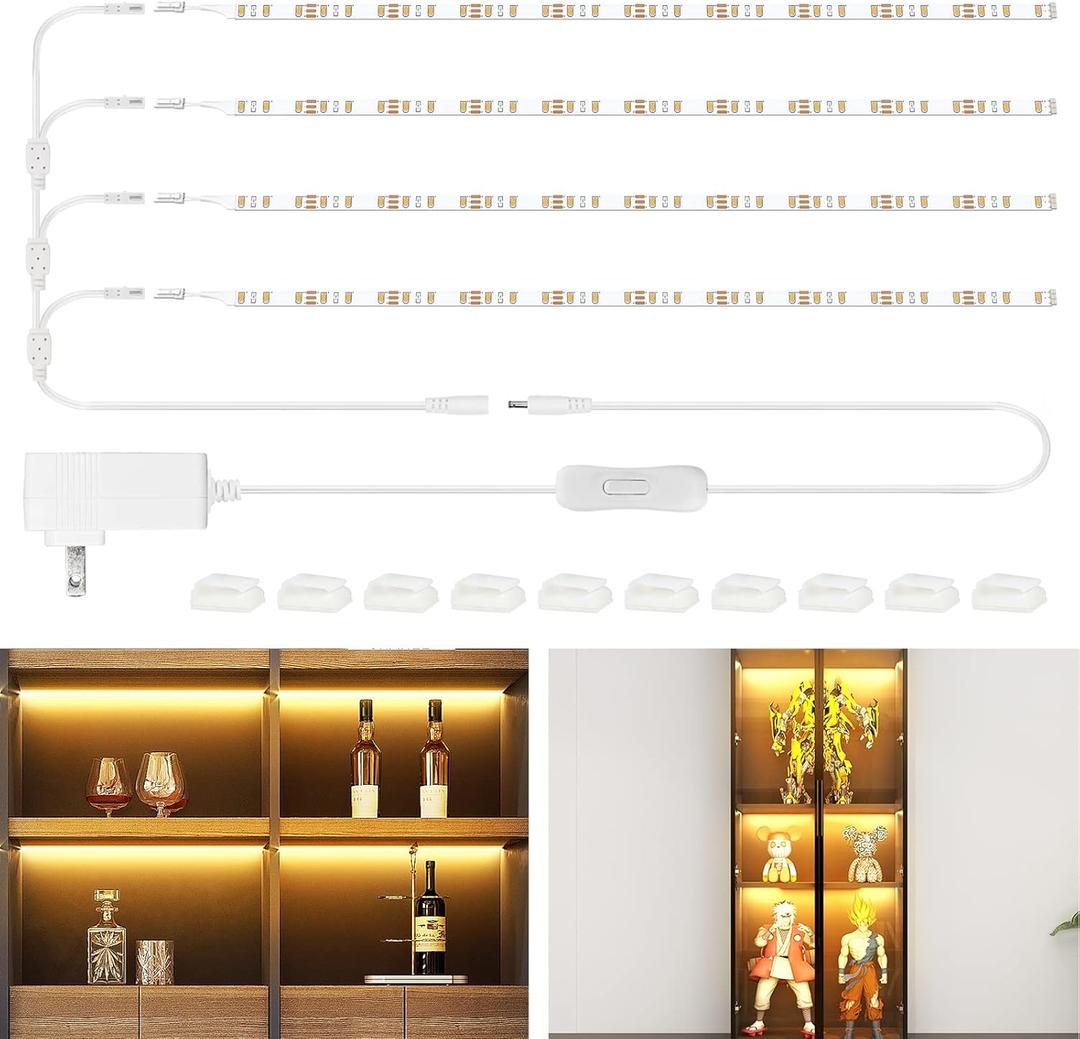 LED Shelf Light, LED Closet Light Kit, 4PCS 20inch Pre-Cut Strip Bars, Designed for Shelves,Display Case, Bookshelf, in Cabinet Lighting, 2700K Warm White
