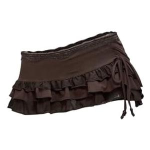Verdusa Women's Cheetah Mini Micro Skirt Y2k Ruffle Lace Ruched Drawstring Tiered Skirts with Shorts S