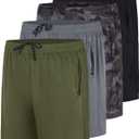 Real Essentials 4 Pack: Men's Mesh 7" Athletic Zipper Shorts Workout Gym Running Basketball (XL)