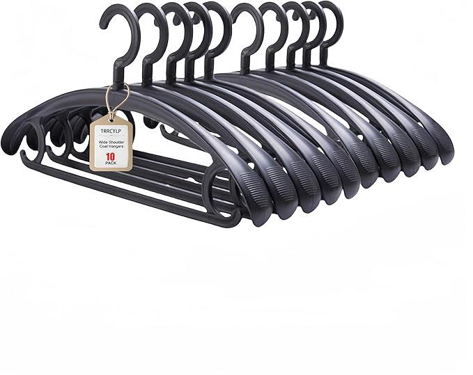 10 Pack Heavy Duty Coat Hangers 25lb Load Capacity Swivel Suit Clothes Hanger Wide Shoulder Jacket Hangers Thick Large Non Slip Oversize Hanger Black