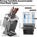 Universal Knife Block Holder - Stainless Steel Knife Holder without Knives for Kitchen Countertop Kitchen, Knife Organizer Holds 8 Knives and 1 Sharpening Steel for Large, Heavy Kitchen Knives (Grey) (Gray)