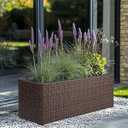 SUNNYPARK Brown Rectangular Planter Box All-Weather PE Rattan Large Modern Planters with Removable Liner Indoor Outdoor Decorative Flower Pot for Patio, Balcony, Garden