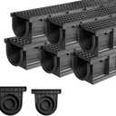Natotela Deep Profile HDPE Trench Drain-39.4Lx6.1Wx5.5H in. Channel Drain with Grates,6 Pack Total Length 236.22 in, Plastic Yard Drainage System for Outdoor,Downspout,Yard Fence,Pool,Sidewalk,Patio