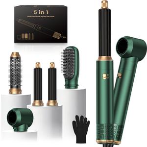 Hair Dryer Brush Set 5 in 1, Hot Air Styler Negative Ion Air Curling Wrap Air Curler, Round Brush Blow Dryer Curling Iron Hair Styling Tools Gift for Dry,Volumize, Straight,Curl,100-120V