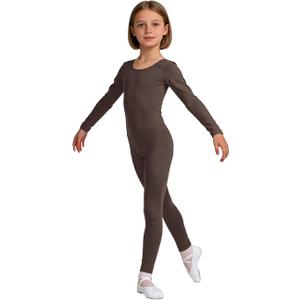 Wildarms Girls Long Sleeve Dance Unitard, Kids Full Body Leotard for Ballet, Gymnastics, Dance, Performance & Costumes 4-6